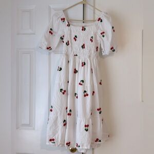 Kindred Puff Sleeve MIDI Cherry Dress Red White XL